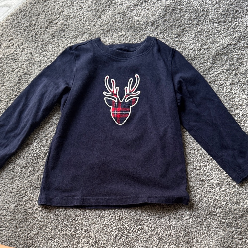Janie and Jack Navy Long Sleeve with Deer Patch